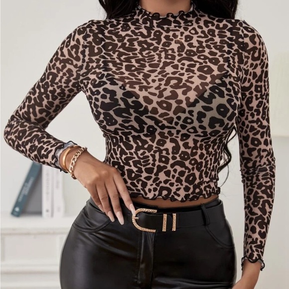 Leopard Print Mesh Top - Picture 1 of 4